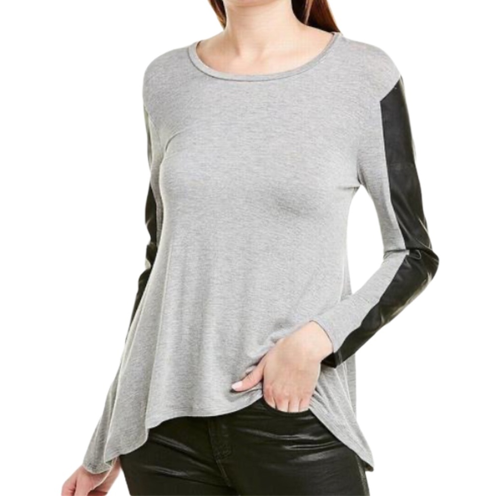 BCBGMaxAzria Gray Combo Long Sleeve Knit Top, XS